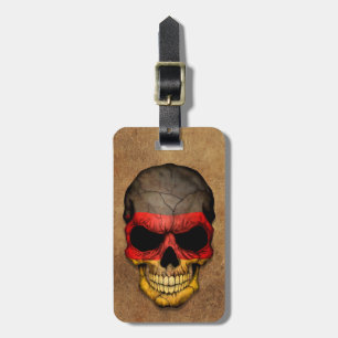 Aged and Worn German Flag Skull Luggage Tag