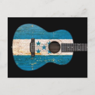 Aged and Worn Honduras Flag Acoustic Guitar, black Postcard