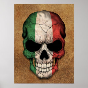 Aged and Worn Italian Flag Skull Poster