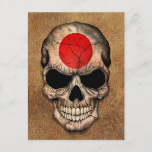 Aged and Worn Japanese Flag Skull Postcard