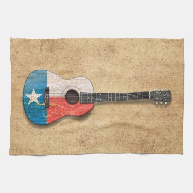 Aged and Worn Texas Flag Acoustic Guitar Tea Towel (Horizontal)