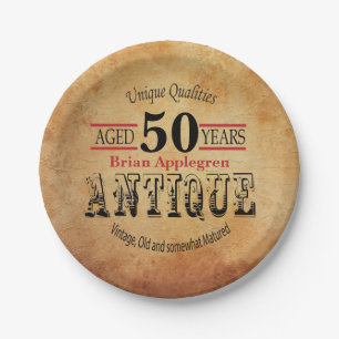 Aged, Antique and Vintage 50th Birthday Design Paper Plate