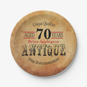 Aged, Antique and Vintage 70th Birthday Design Paper Plate