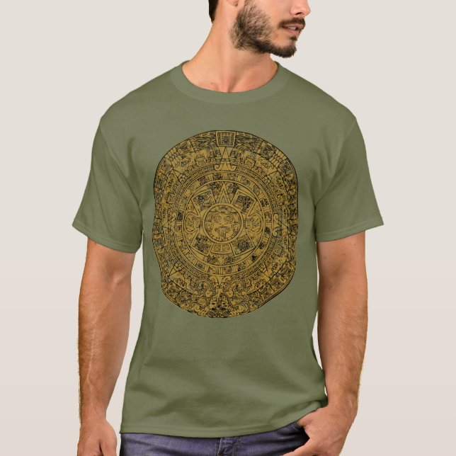 Aged Aztec Sun Stone Calendar T-Shirt (Front)