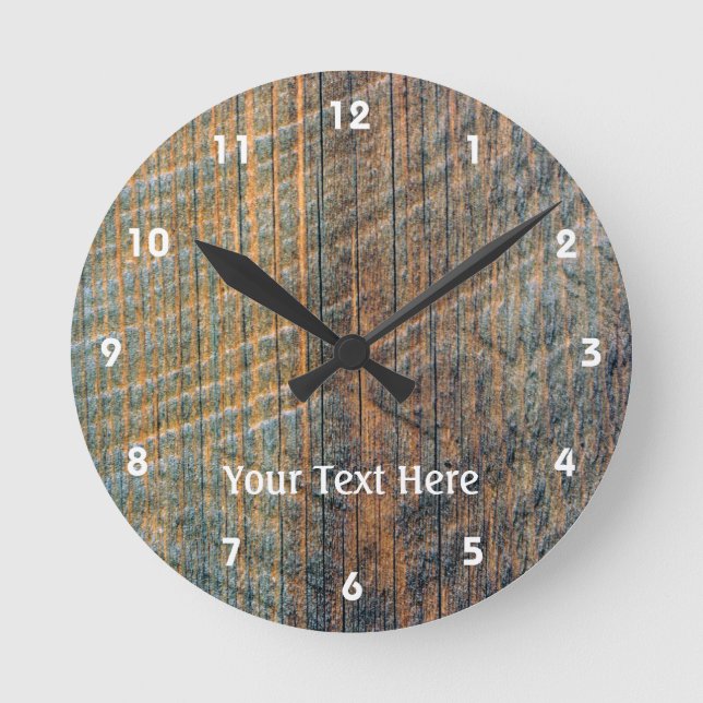 Aged Barn Wood Pattern Round Clock (Front)