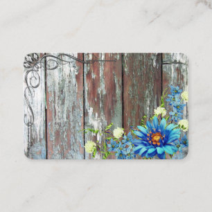 Aged Barn Wood w/ Blue Flowers & Scroll Borders on Business Card