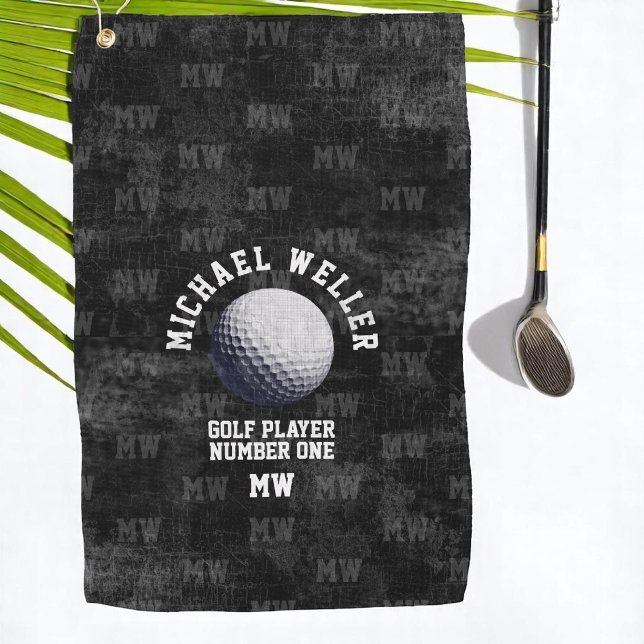 aged black golftowel with golfer name golf towel (Creator Uploaded)