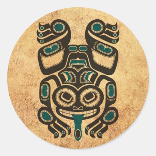 Aged Blue and Black Haida Spirit Tree Frog Classic Round Sticker (Front)