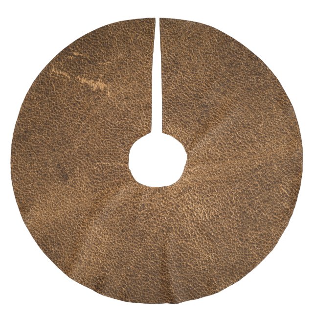 Aged Brown Leather: Classic Texture Brushed Polyester Tree Skirt (Front)
