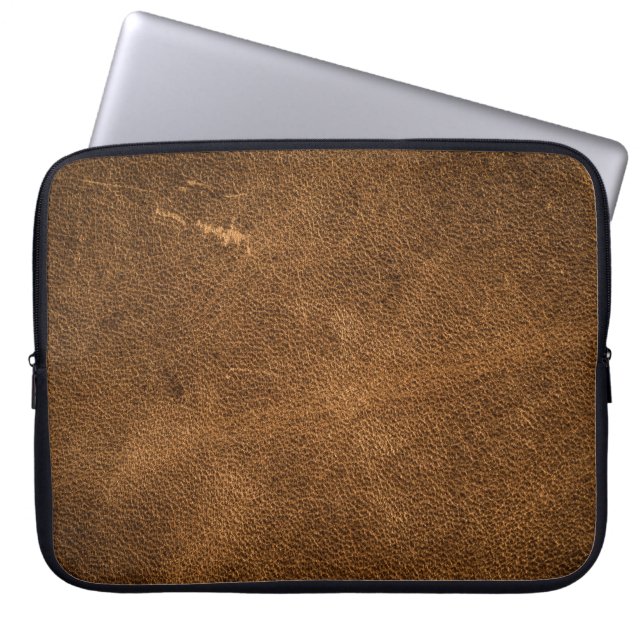Aged Brown Leather: Classic Texture Laptop Sleeve (Front)