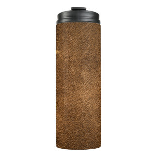 Aged Brown Leather: Classic Texture Thermal Tumbler