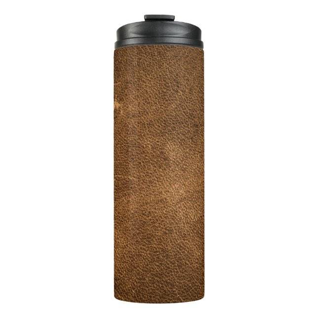 Aged Brown Leather: Classic Texture Thermal Tumbler (Front)