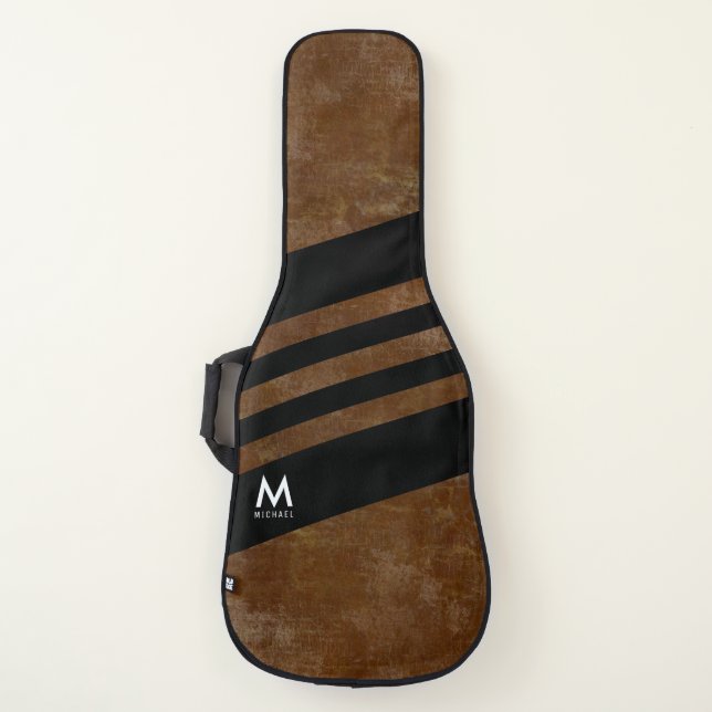 aged brown with black stripes cool monogrammed guitar case (Front)