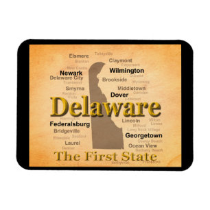 Aged Delaware State Pride Map Magnet