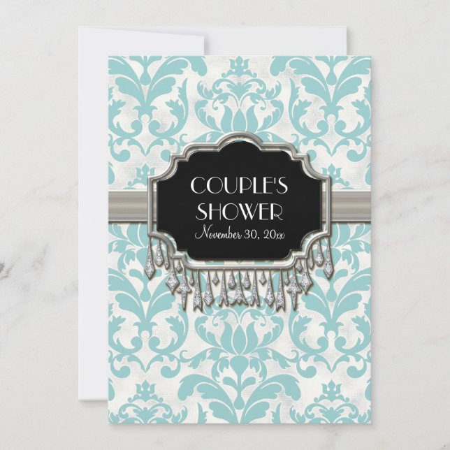 Aged Distressed Damask Silver Bling Look Wedding Invitation (Front)