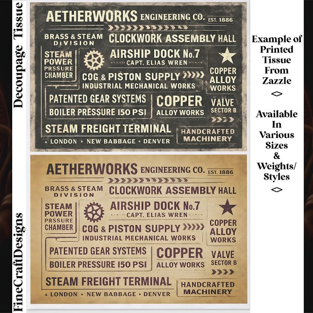 Aged Distressed Steampunk Work Signs FA9 Decoupage Tissue Paper (Creator Uploaded)