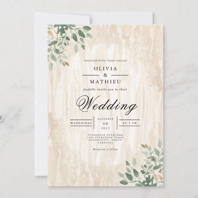 Aged Earth Botanical Arch Wedding Invitation (Front)