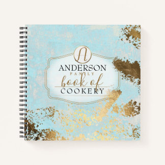 Aged faux gold flake personalised recipe cookbook notebook