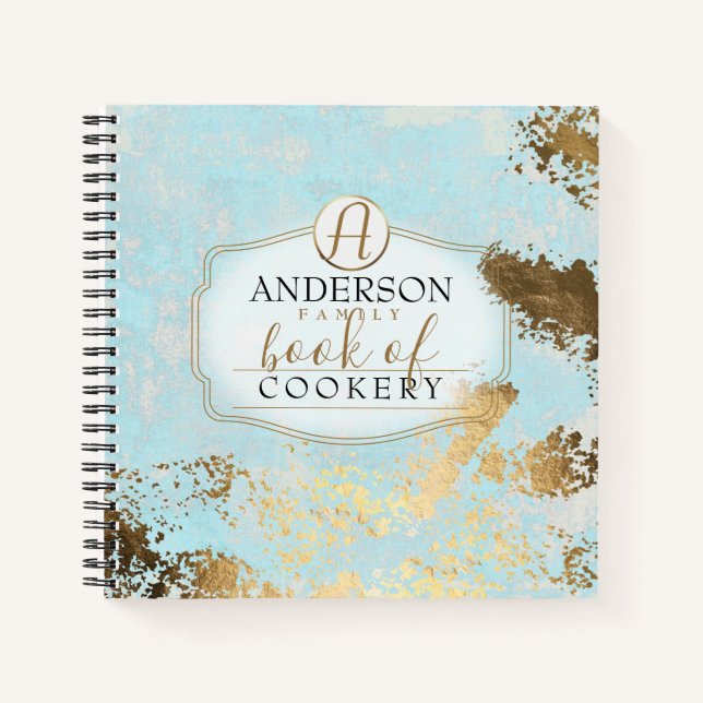 Aged faux gold flake personalised recipe cookbook notebook (Front)