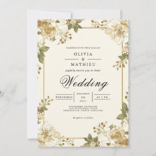 Aged Floral Accent Wedding Invitation