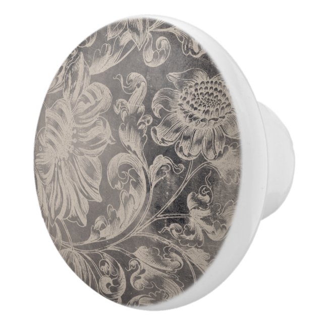 Aged Floral Ceramic Knob (Right)