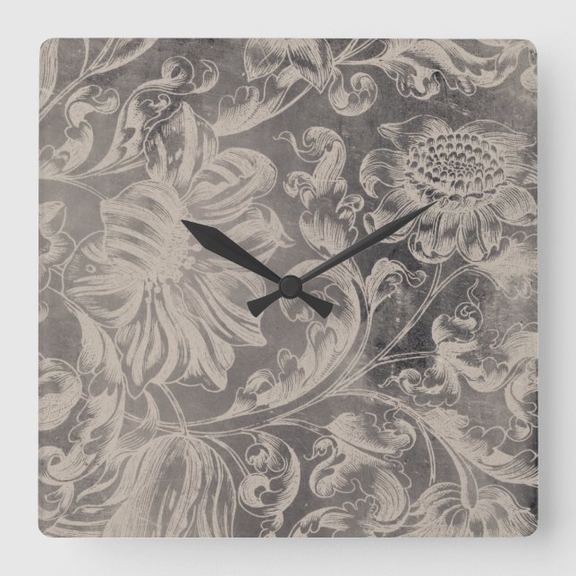 Aged Floral Square Wall Clock (Front)
