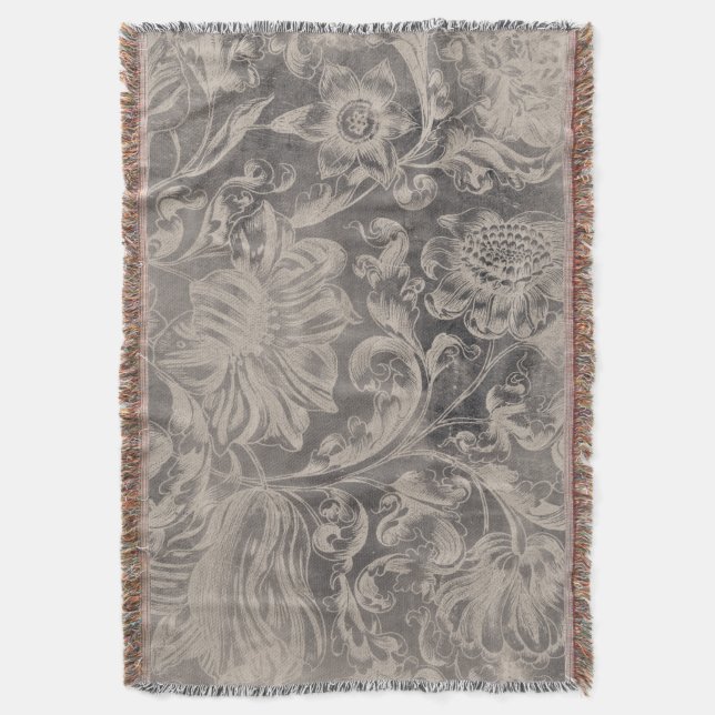 Aged Floral Throw Blanket (Front Vertical)