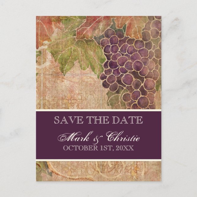 Aged Grape Vineyard Save the Date Post Card (Front)