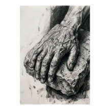 Aged Hands Charcoal Drawing Poster | Life Study Fi