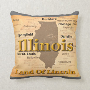 Aged Illinois State Pride Map Silhouette Cushion