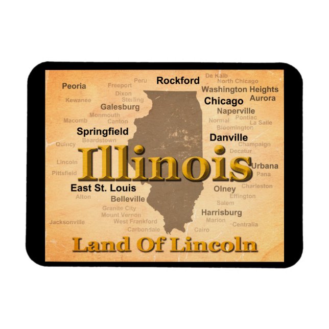 Aged Illinois State Pride Map Silhouette Magnet (Horizontal)