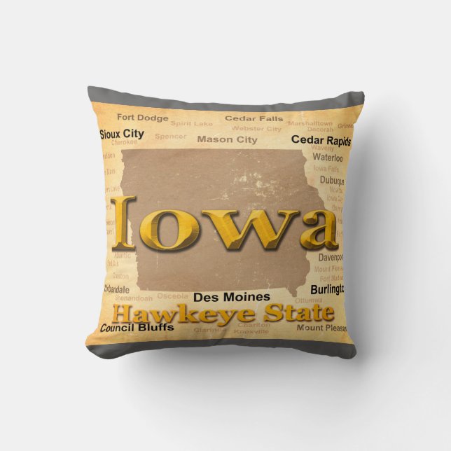 Aged Iowa State Pride Map Silhouette Cushion (Front)