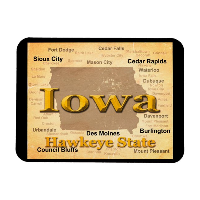 Aged Iowa State Pride Map Silhouette Magnet (Horizontal)