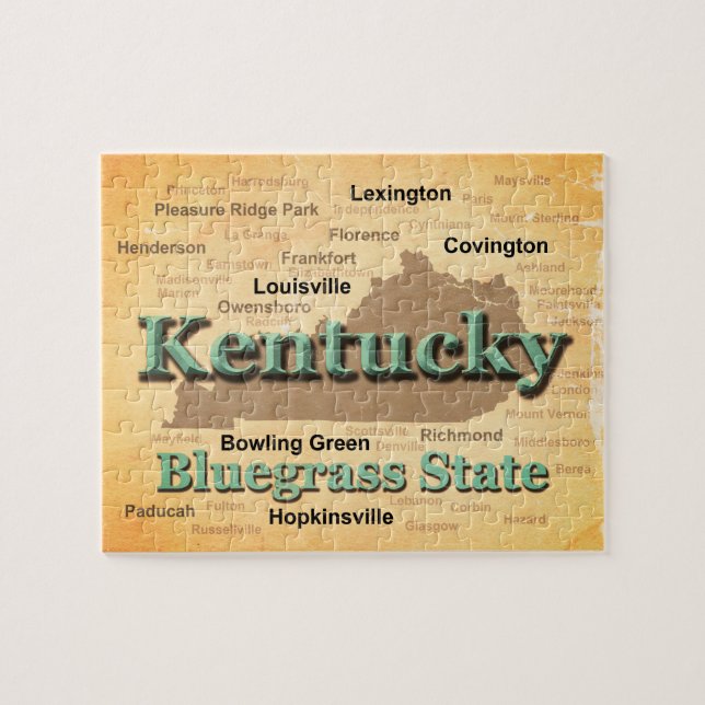 Aged Kentucky State Pride Map Silhouette Jigsaw Puzzle (Horizontal)