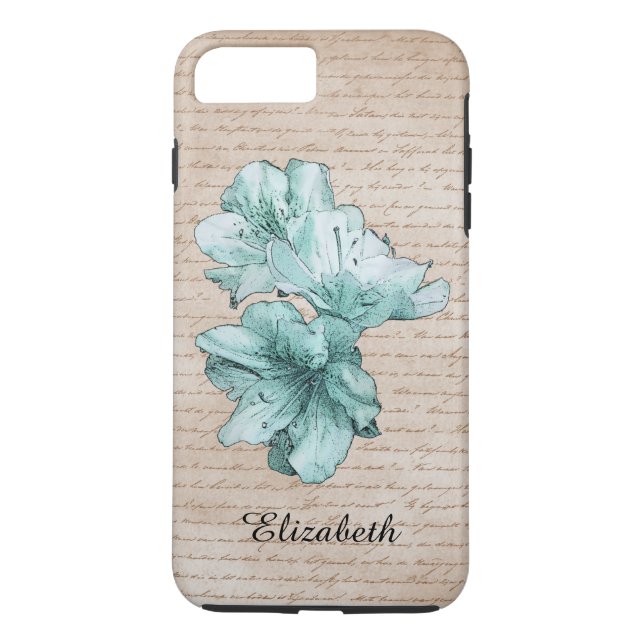 Aged Letter Aqua Illustrated Flower Customise Name Case-Mate iPhone Case (Back)