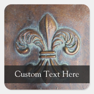 Aged-Look Fleur de Lis Square Sticker