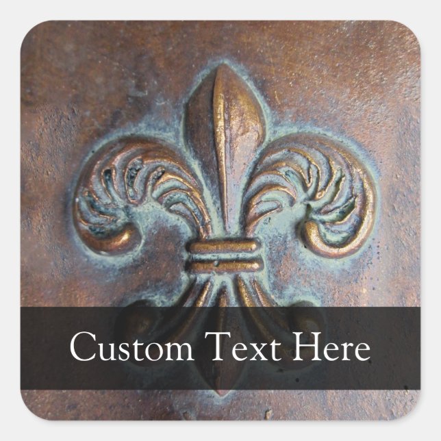 Aged-Look Fleur de Lis Square Sticker (Front)