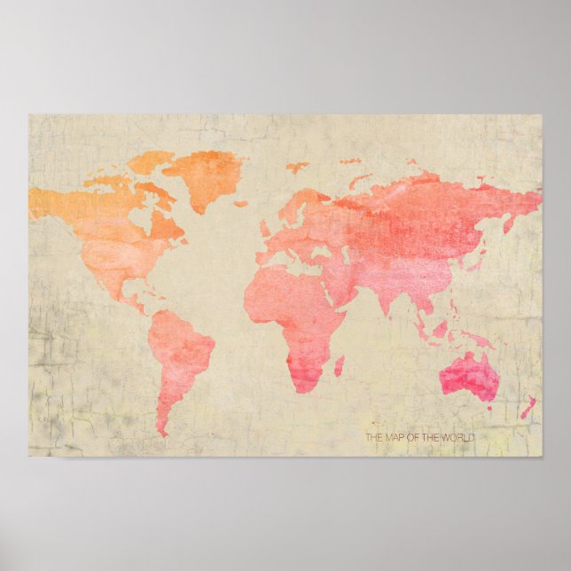 aged look watercolor world map travel poster (Front)