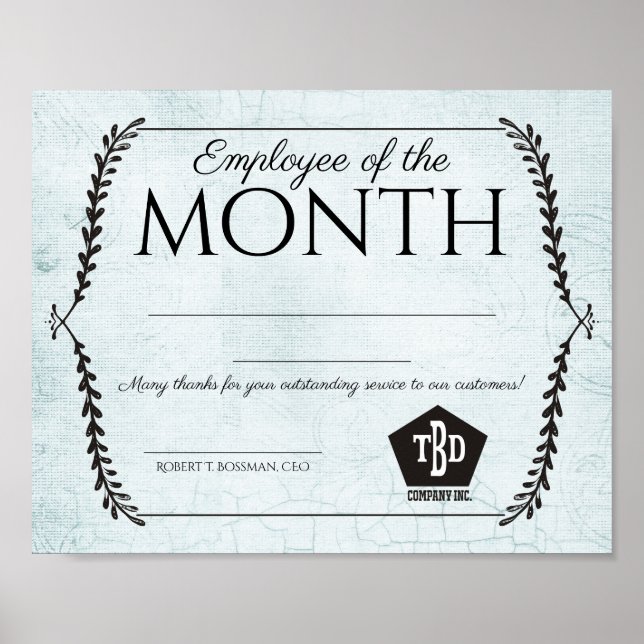 Aged paper employee of the month certificate poster (Front)