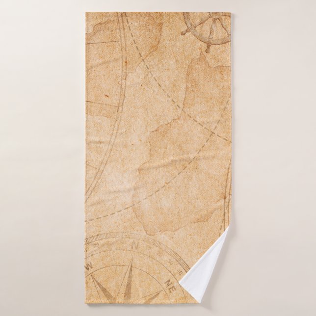 aged pirates treasure map backgroundmap,treasure,v bath towel (Bath Towel)