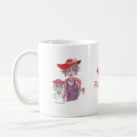 Aged Red Hat Woman and Poodle