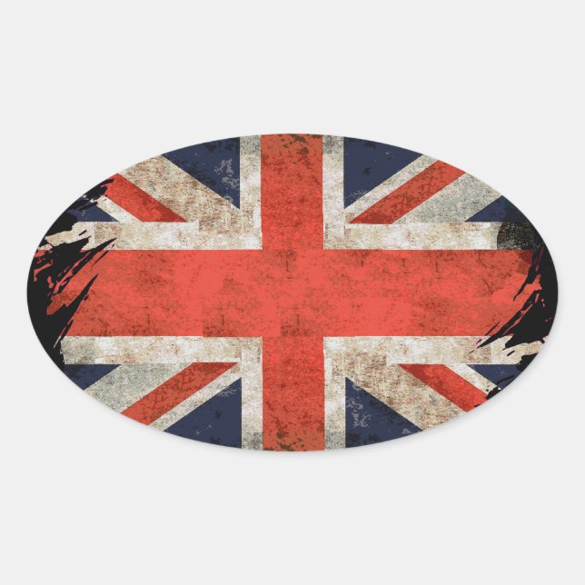 Aged shredded Union Jack Oval Sticker (Front)