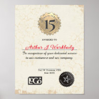Aged stone gold employee anniversary certificate p