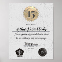 Aged stone gold employee anniversary certificate
