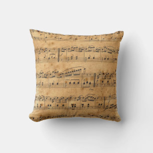 Aged Style Musical Notes with Parchment Background Cushion