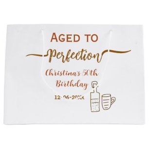 aged to perfection 50th birthday name brown wine large gift bag