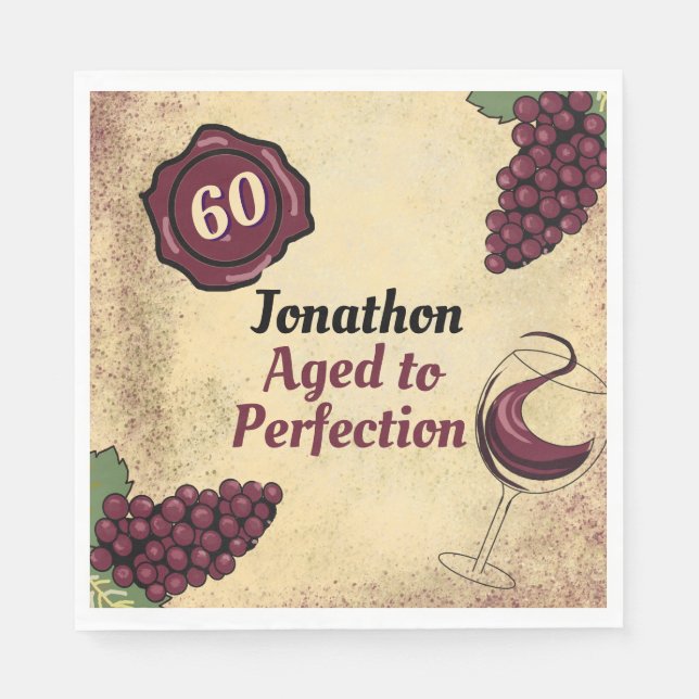 Aged to perfection birthday party wine tasting  napkin (Front)