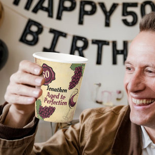 Aged to perfection birthday party wine tasting paper cups