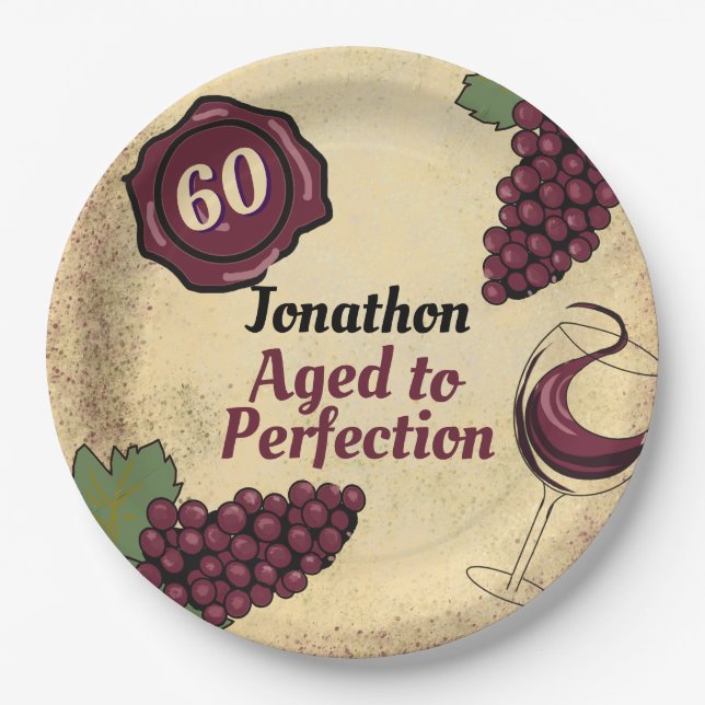 Aged to perfection birthday party wine tasting  paper plate (Front)