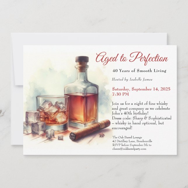 “Aged to Perfection –  Birthday Whisky  Invitation (Front)